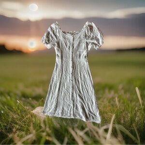 Cottagecore Puff Sleeve White Cotton Midi Cottage Dress Western Coastal Cowgirl